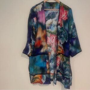 ALI MILES Jacket Women’s Large Abstract Floral Art to Wear 3/4 Sleeve O’Keefe L